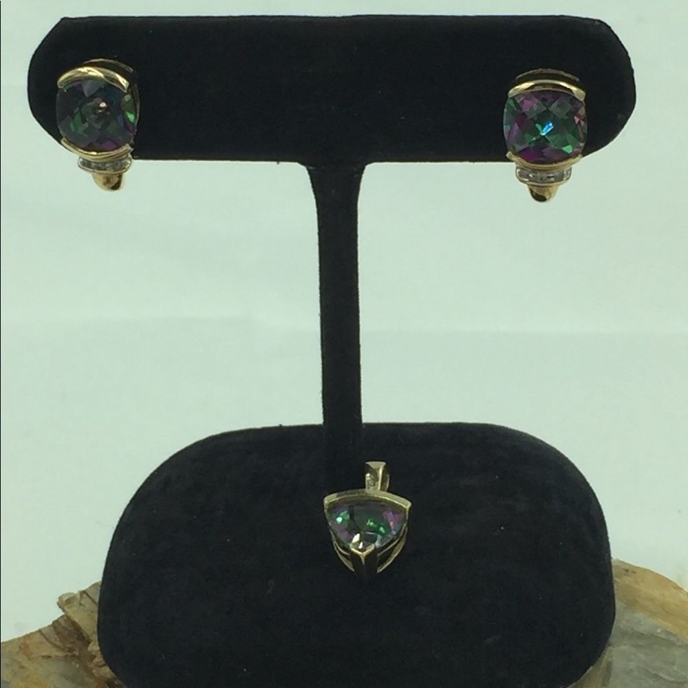 🍇10K Gold Mystic Topaz Stud Earrings/Pendant